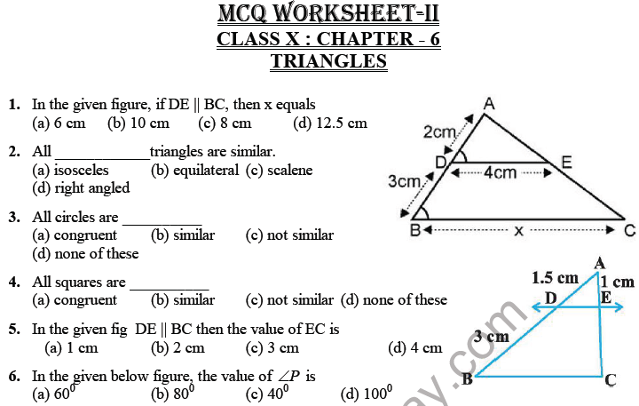 mcq questions on similarity of triangles class 10